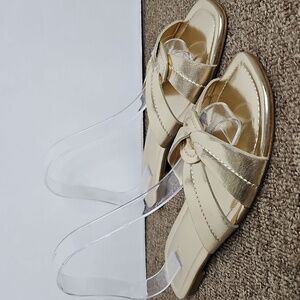 J Crew Gold Stitched Slide Sandals Strappy Sz 9 Womens